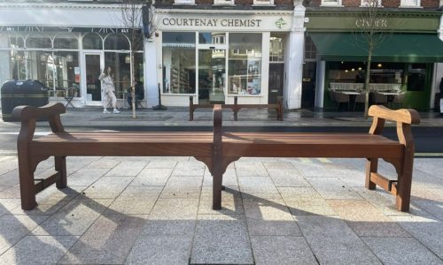 2.58m Backless Westminster bench. St Johns Wood High Street, London.