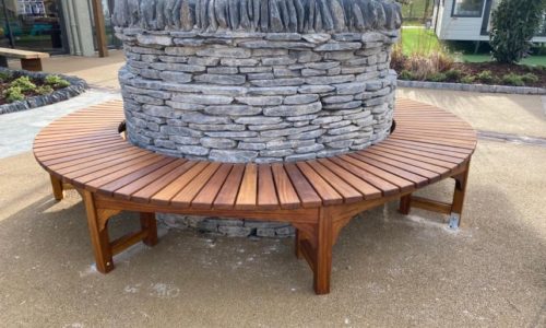 Round feature bench. Lakeland Leisure Park Haven, Cumbria.